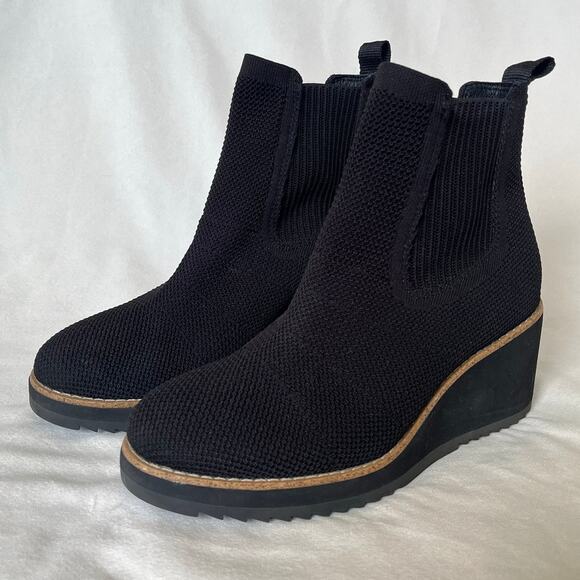 Sofft Eiley Ankle Boot Sz 7 Black Knit Wedge Water Repellent Sustainable Comfort - Picture 1 of 10